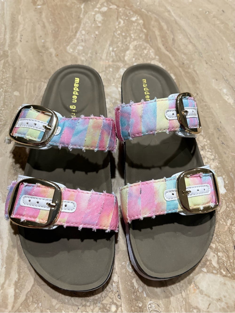 Madden Girl Pastel Rainbow Buckle Slide Sandals - Multicolor Straps